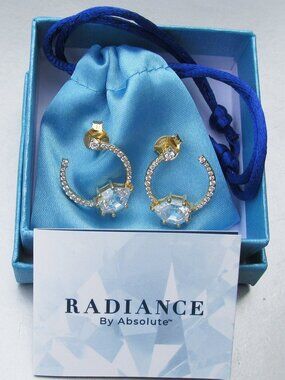 HSN NIB Absolute Hoop Gold on Sterling Silver TEARDROP Cubic Zirconia Earrings